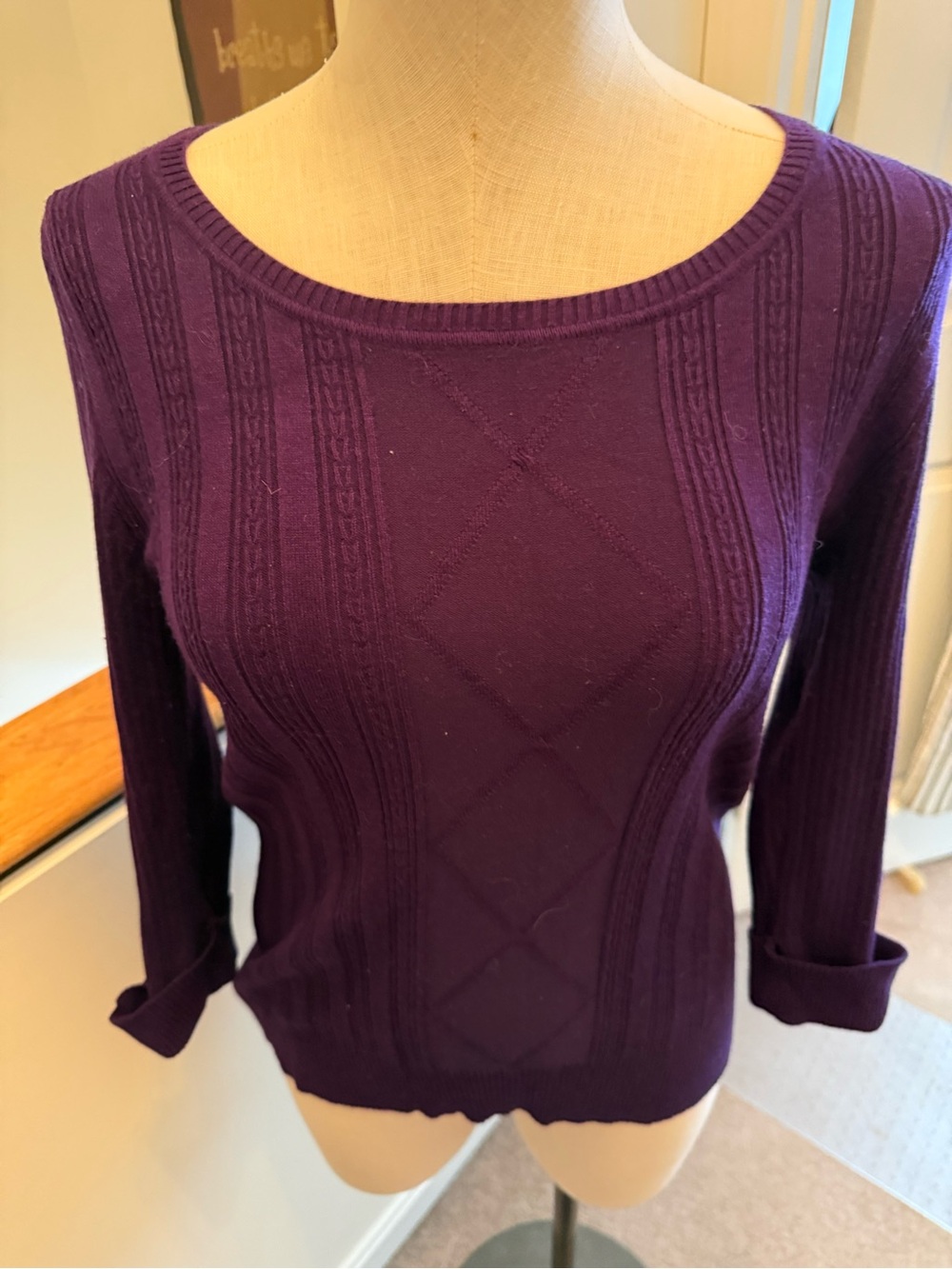 Debbie Morgan Deep Purple Scoop Neck Knit Sweater